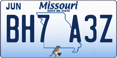 MO license plate BH7A3Z