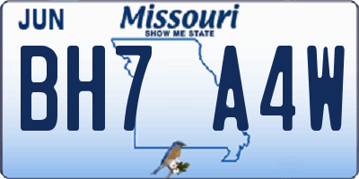 MO license plate BH7A4W