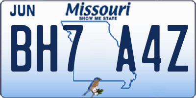MO license plate BH7A4Z