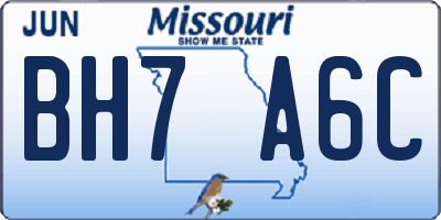 MO license plate BH7A6C