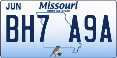 MO license plate BH7A9A