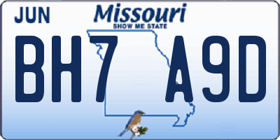 MO license plate BH7A9D