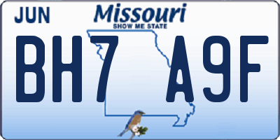 MO license plate BH7A9F