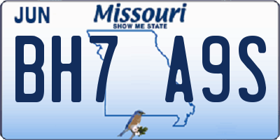 MO license plate BH7A9S