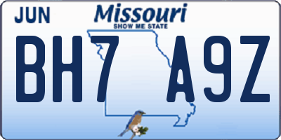 MO license plate BH7A9Z