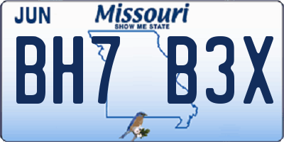 MO license plate BH7B3X