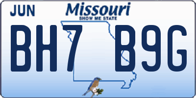 MO license plate BH7B9G