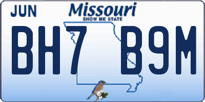 MO license plate BH7B9M