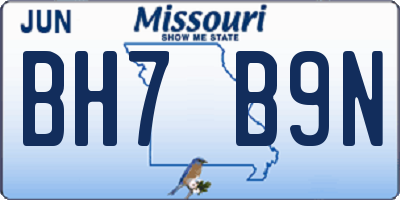 MO license plate BH7B9N