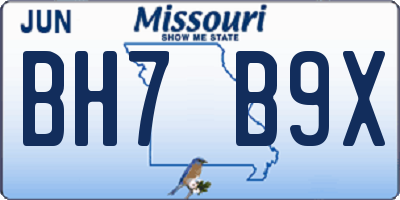 MO license plate BH7B9X