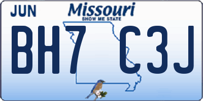 MO license plate BH7C3J