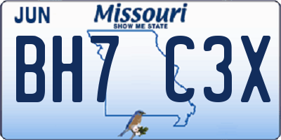 MO license plate BH7C3X