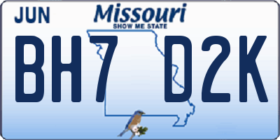 MO license plate BH7D2K