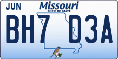MO license plate BH7D3A