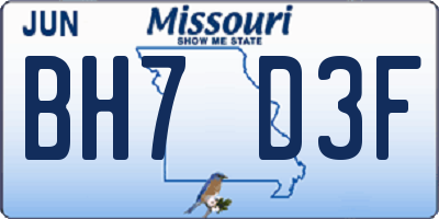 MO license plate BH7D3F