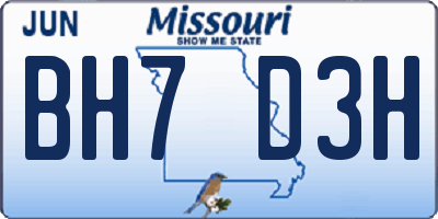 MO license plate BH7D3H