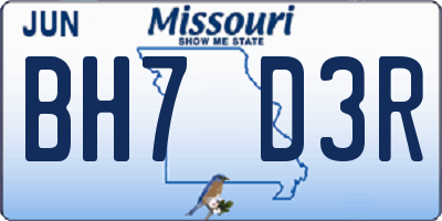 MO license plate BH7D3R
