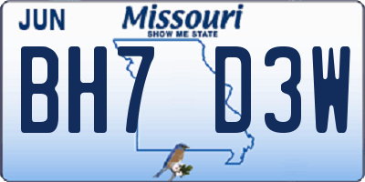 MO license plate BH7D3W