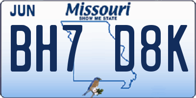MO license plate BH7D8K