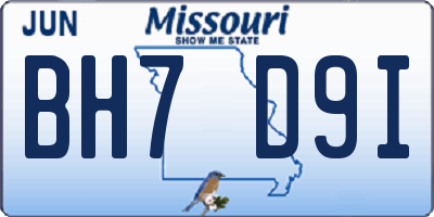 MO license plate BH7D9I