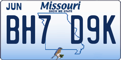 MO license plate BH7D9K
