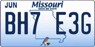 MO license plate BH7E3G