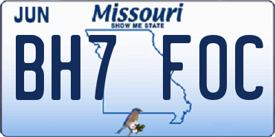 MO license plate BH7F0C