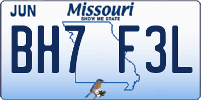 MO license plate BH7F3L
