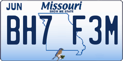 MO license plate BH7F3M