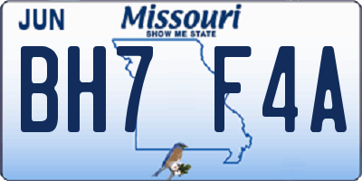 MO license plate BH7F4A
