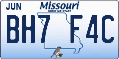 MO license plate BH7F4C