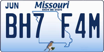 MO license plate BH7F4M