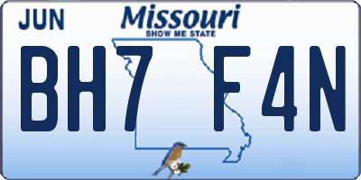 MO license plate BH7F4N