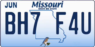 MO license plate BH7F4U