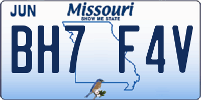 MO license plate BH7F4V
