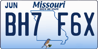 MO license plate BH7F6X