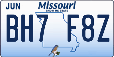 MO license plate BH7F8Z