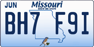 MO license plate BH7F9I