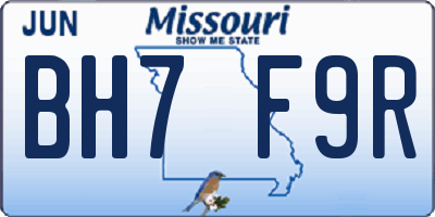 MO license plate BH7F9R