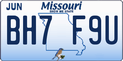 MO license plate BH7F9U