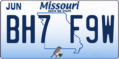 MO license plate BH7F9W