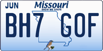 MO license plate BH7G0F