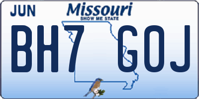 MO license plate BH7G0J