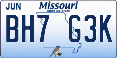 MO license plate BH7G3K