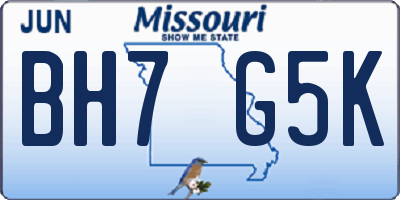 MO license plate BH7G5K