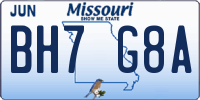 MO license plate BH7G8A