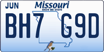 MO license plate BH7G9D