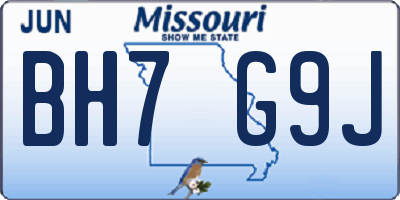 MO license plate BH7G9J