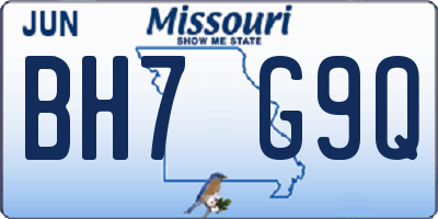 MO license plate BH7G9Q