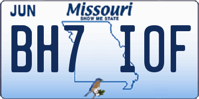 MO license plate BH7I0F